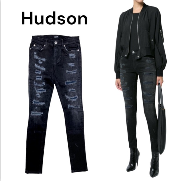 NWT Hudson Jeans Nico Black Mid-Rise Super Skinny Deconstructed Jeans Size 25 - Picture 1 of 11